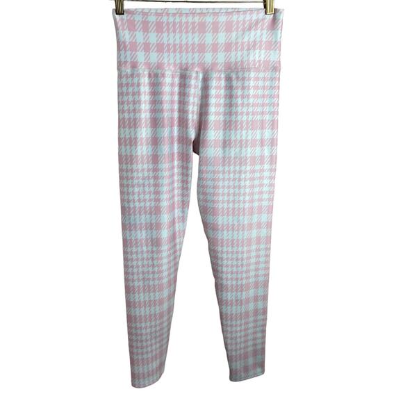 ONA By Yoon Chung Pink Houndstooth Activewear Leggings Sz L High-Rise 26" Inseam - Picture 7 of 9